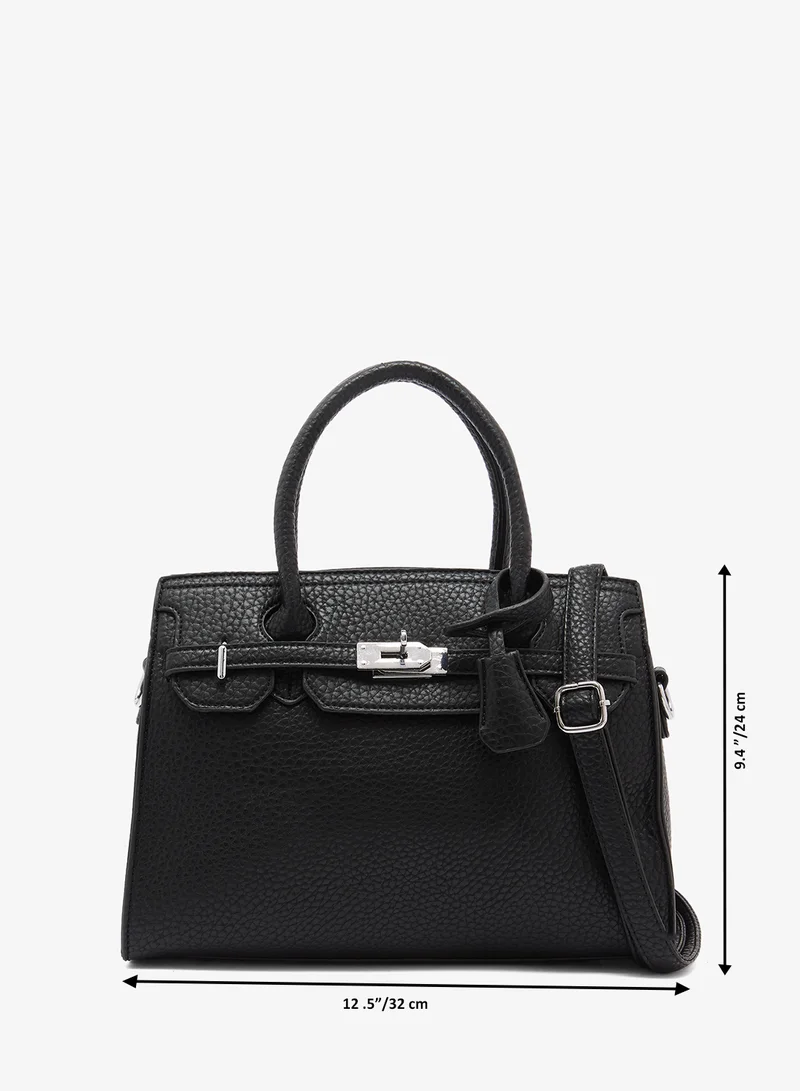 Khizana Black Textured Satchel With Top Handle And Strap With Buckle Detail for Women | Best Price UAE